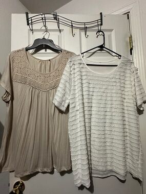 2 Women’s Cream Crochet Yoke Top and off white light and frilly blouse size 2XL